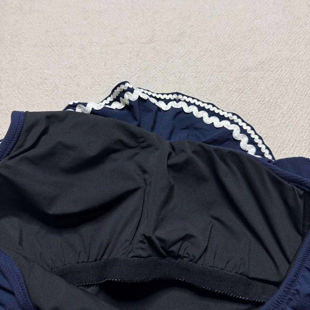 JCREW Navy Blue Textured Ric Rac Ruffle One Shoulder Swimsuit 8 - Picture 7 of 8